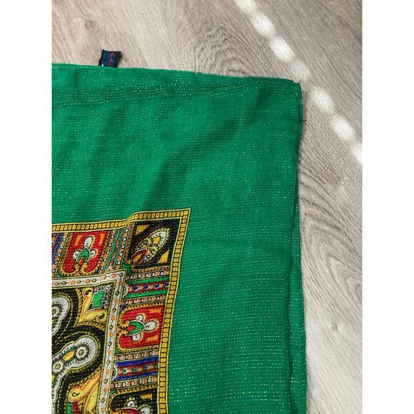Vintage Paisley Wool Scarf Green Gold Thread Women's‎ Fall - Picture 5 of 6